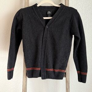 Women’s Black Button-Front Cardigan with Red Stripe Detail